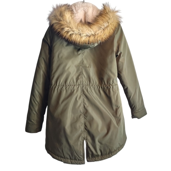 Rue21 Women's Olive Green Quilted Faux Fur Hood ZIP Up Coat Size Medium - Picture 2 of 13